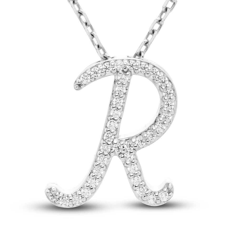 Diamond Letter R Pendant Necklace 1/10 ct tw Round 10K White Gold e2X1KyE4