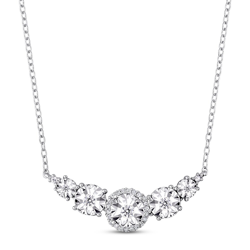 Diamond 5-Stone Necklace 1/6 ct tw Round Sterling Silver 17" e2jVFS5c
