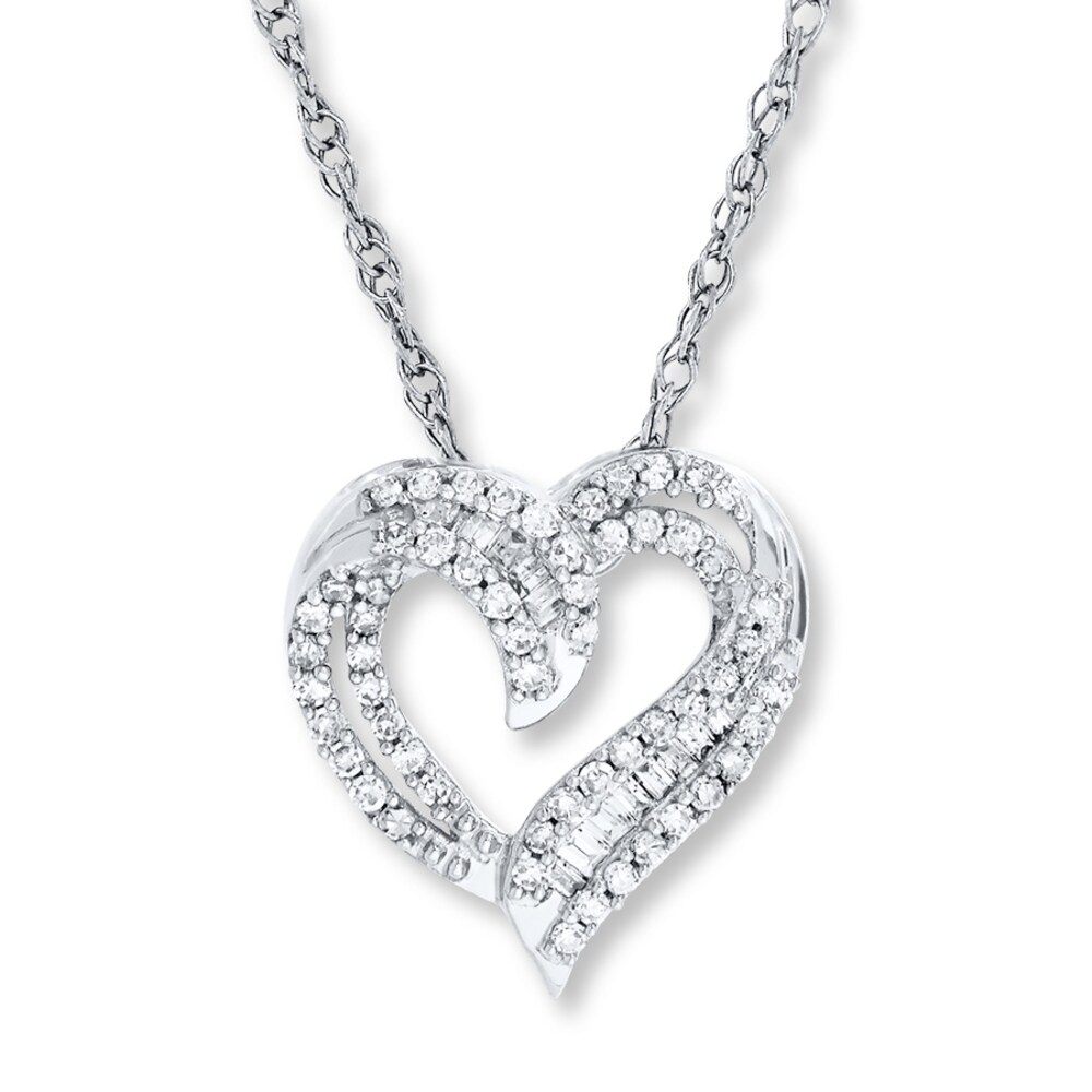 Diamond Heart Necklace 1/4 ct tw Round-cut 10K White Gold eD3VtJly