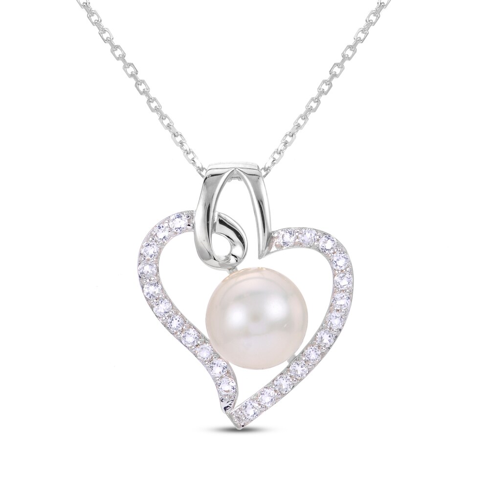 Cultured Freshwater Pearl Heart Necklace White Topaz Sterling Silver eDRfEOmF
