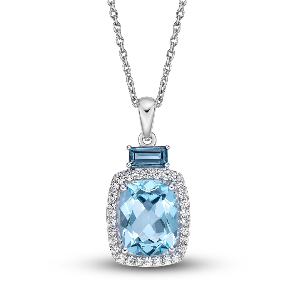 Natural Sky Blue Topaz Necklace 1/5 ct tw Diamonds 10K White Gold 18\" eDZCYROp