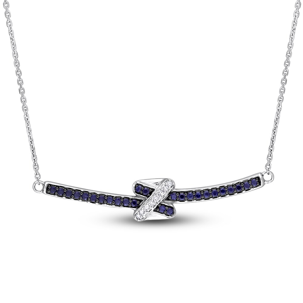 Natural Blue Sapphire Necklace 1/20 ct tw Diamonds 14K White Gold 17" eMjuMcFa