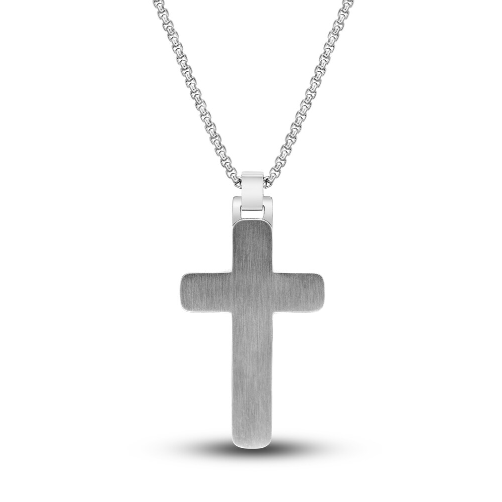 Men\'s Wooden Cross Necklace Stainless Steel 24\" eS5re26n