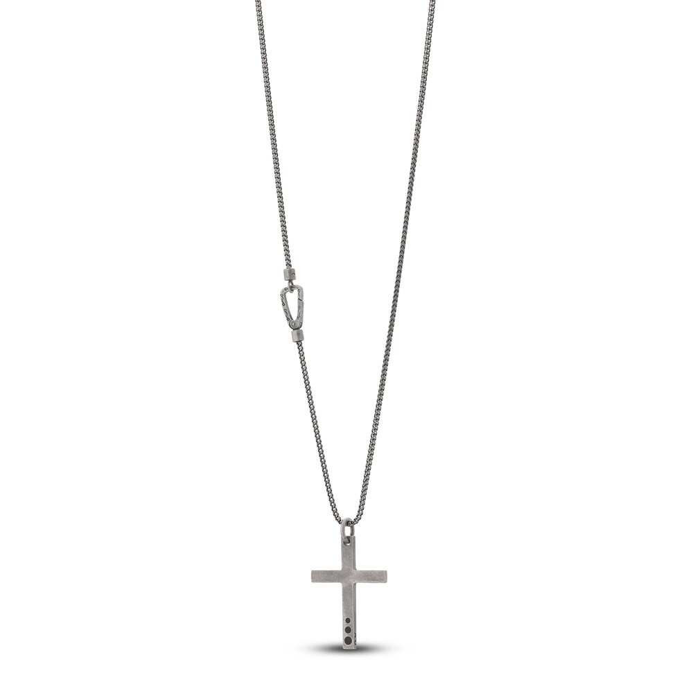 Marco Dal Maso Black Dot Cross Pendant Necklace Black Enamel Sterling Silver 24.5\" eW3ryOyg