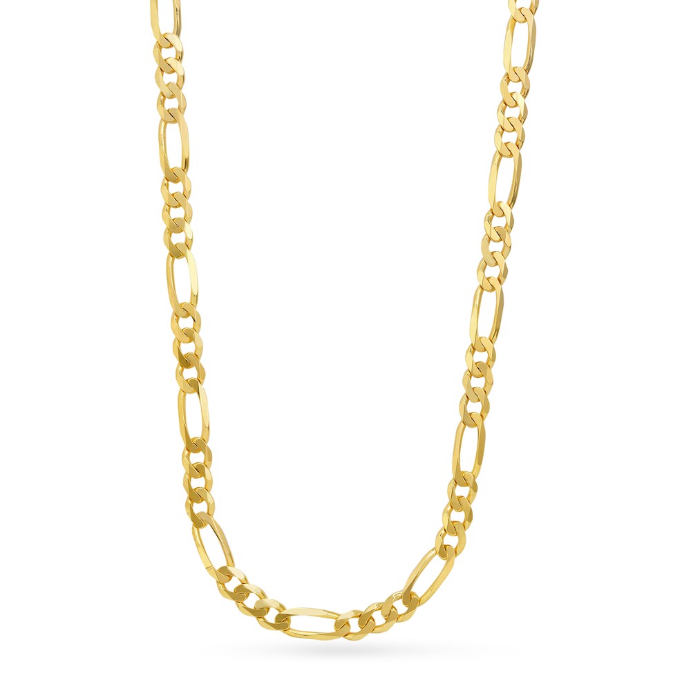 Flat Figaro Chain Necklace 14K Yellow Gold 24" eavnqMIf