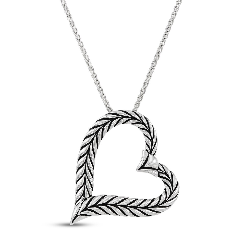 Wheat Design Textured Drop Heart Pendant Sterling Silver efEONpu6