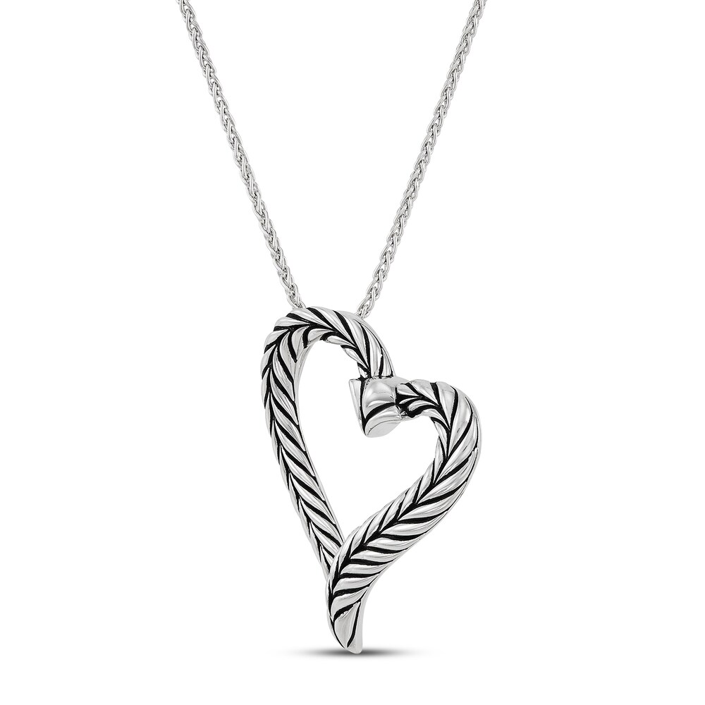 Wheat Design Textured Drop Heart Pendant Sterling Silver efEONpu6