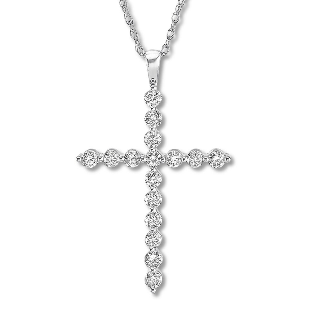 Diamond Cross Necklace 2 carats tw Round 14K White Gold eoYzANai