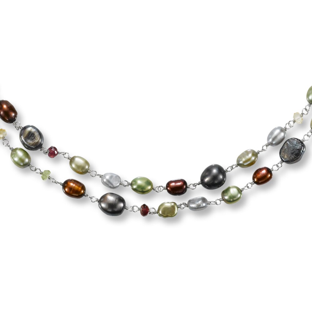 Cultured Pearl & Gemstone 37" Necklace Sterling Silver f0GceD92