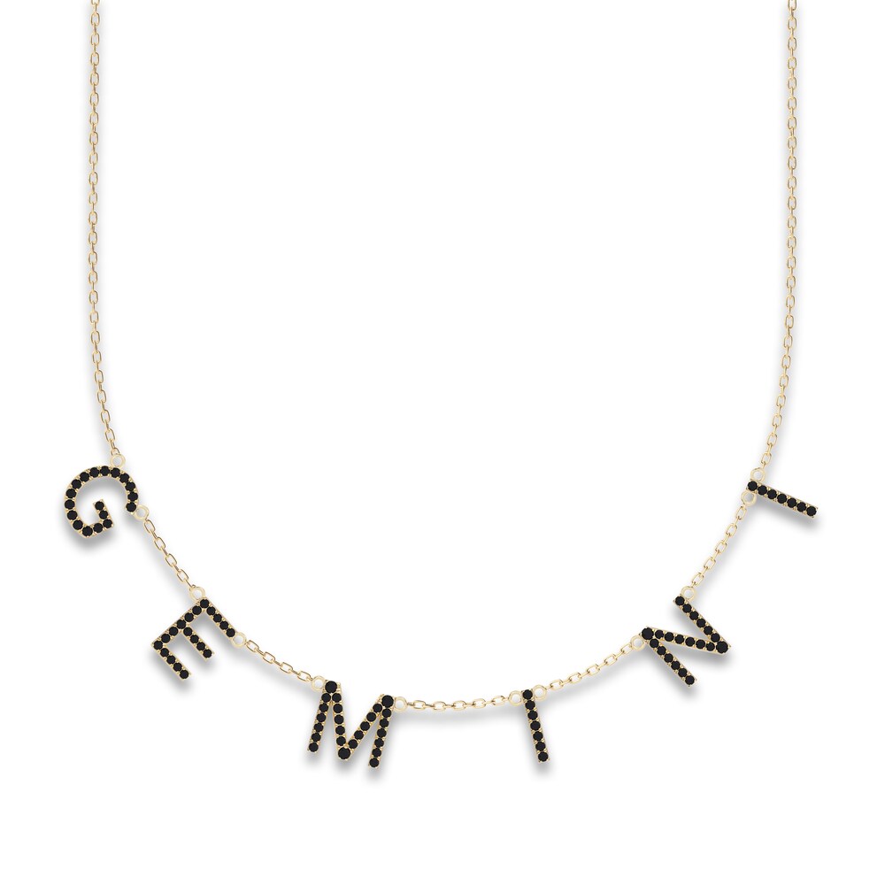 Juliette Maison Black Diamond Station Name Necklace 1-5/8 ct tw Round 10K Yellow Gold f66W0Z4z