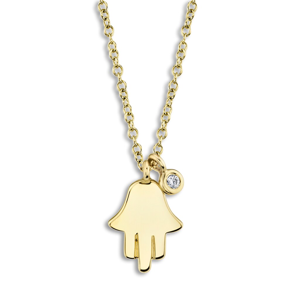 Shy Creation Diamond Accent Hamsa Pendant Necklace Round 14K Yellow Gold 18\" SC55009886 f98rvXcq