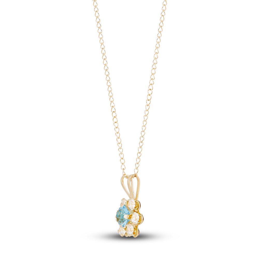 Natural White & Blue Topaz Flower Pendant Necklace 14K Yellow Gold 13\" fA8aAl3B
