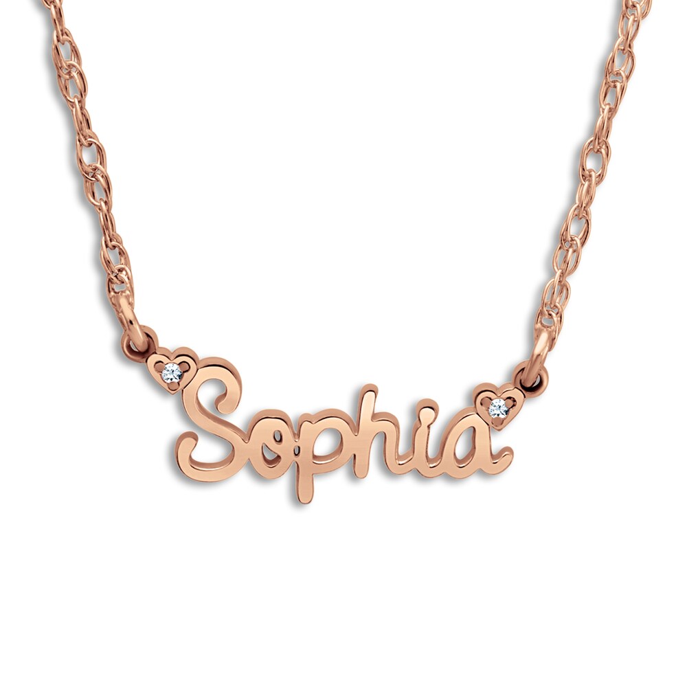 High-Polish Personalized Name Necklace Diamond Accents Sterling Silver/24K Rose Gold-Plating 18\" fIuPyBdv