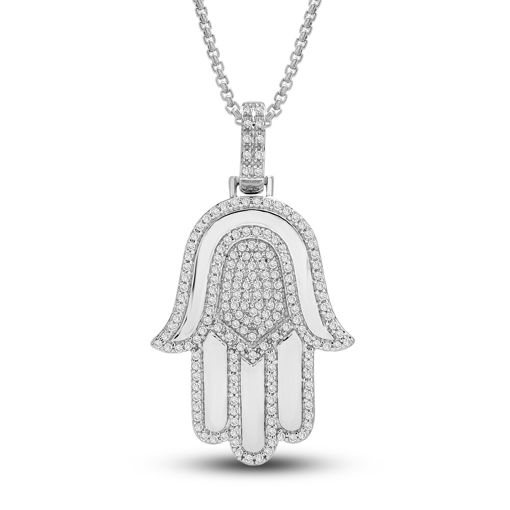 Diamond Hamsa Pendant Necklace 1/2 ct tw Round Sterling Silver 22\" fTUIKmb5