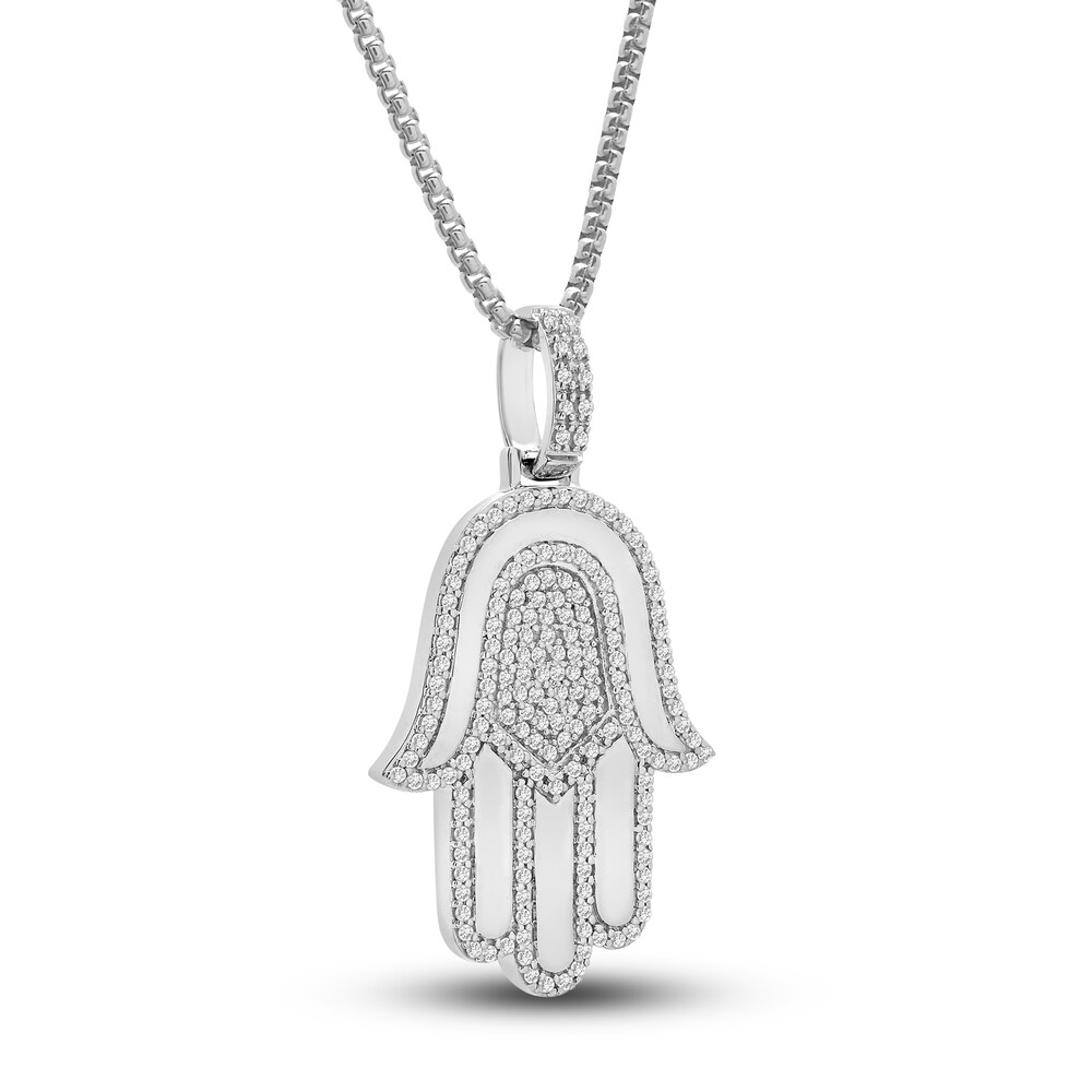 Diamond Hamsa Pendant Necklace 1/2 ct tw Round Sterling Silver 22\" fTUIKmb5