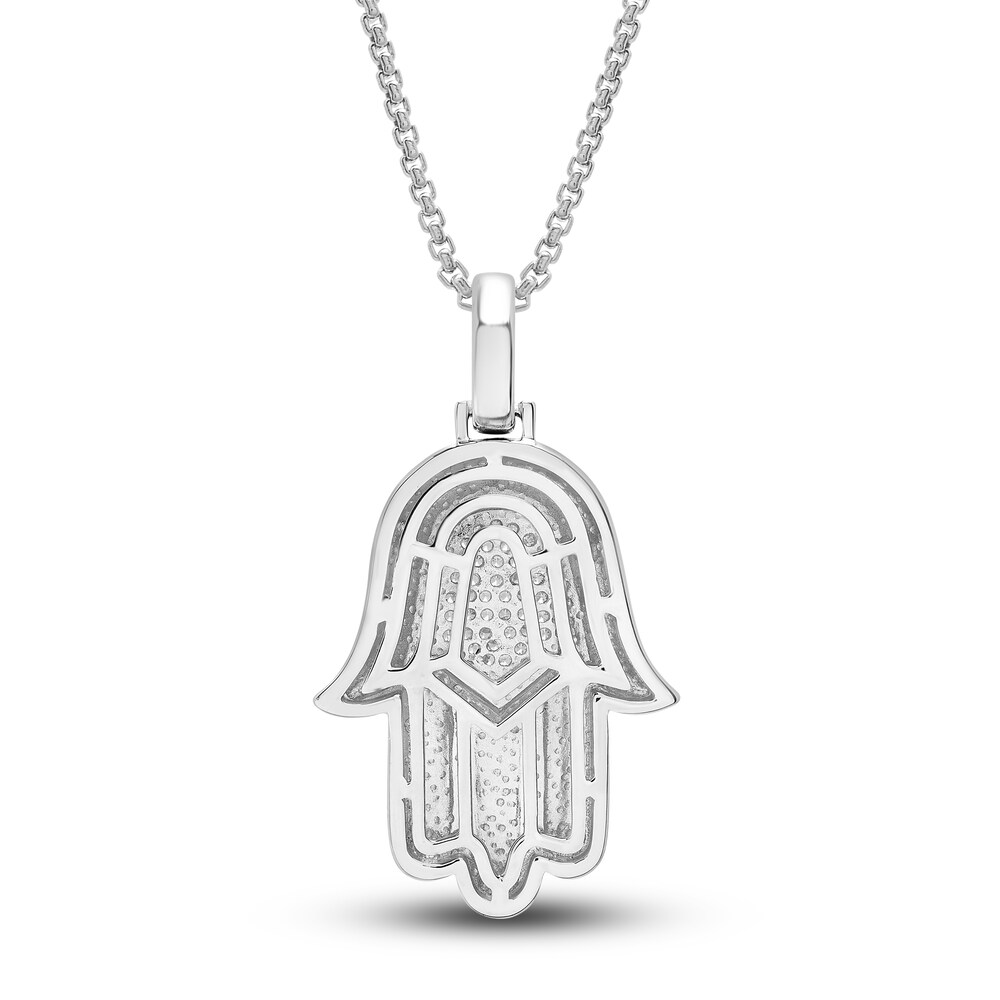 Diamond Hamsa Pendant Necklace 1/2 ct tw Round Sterling Silver 22\" fTUIKmb5