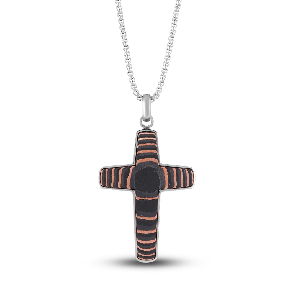 Men's Carbon Fiber Cross Necklace Stainless Steel 24" fV88BLCq