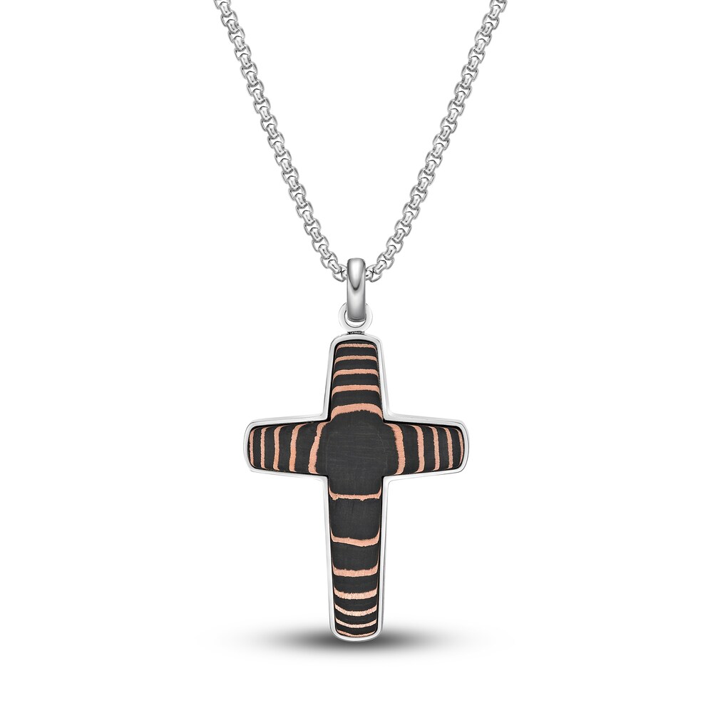 Men\'s Carbon Fiber Cross Necklace Stainless Steel 24\" fV88BLCq