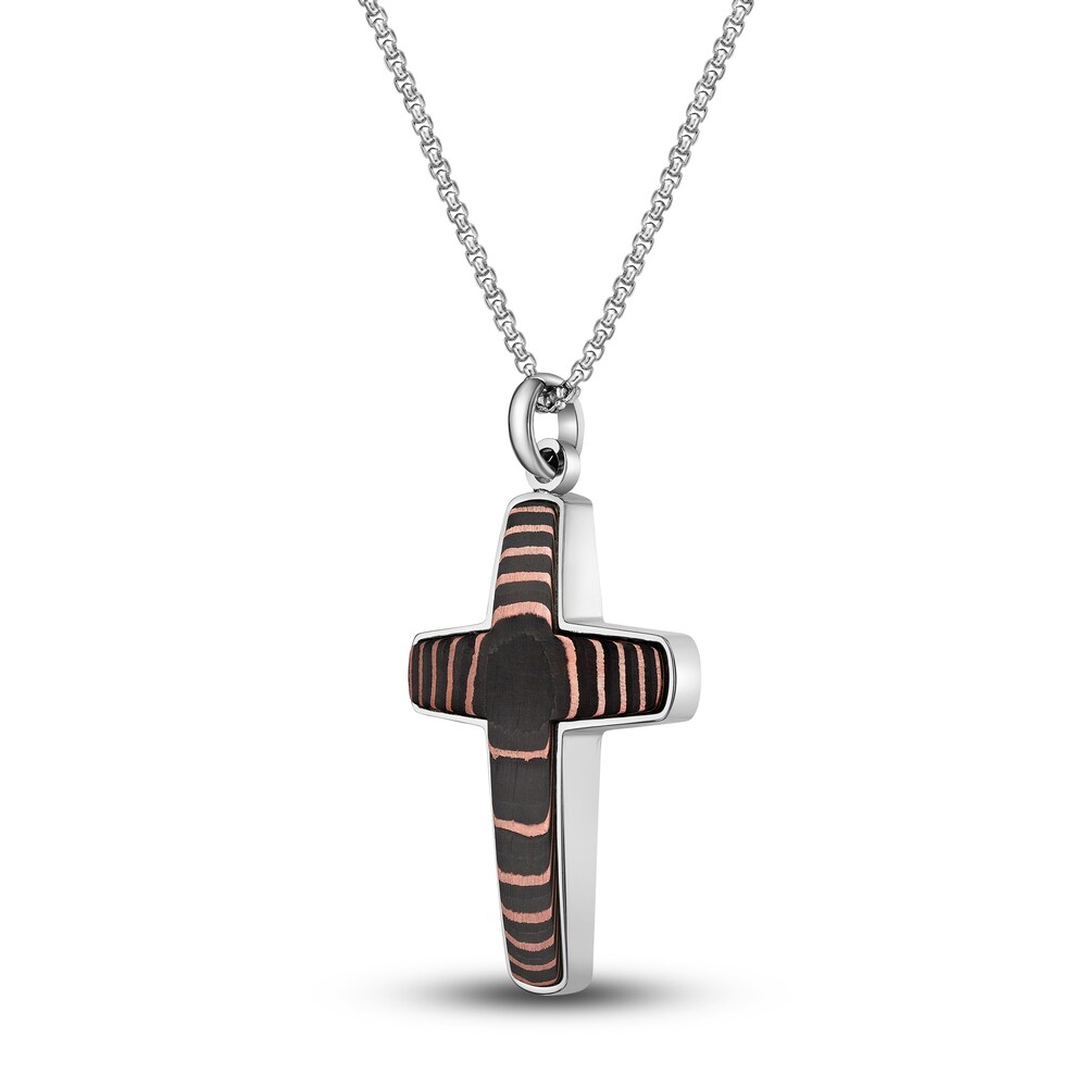 Men\'s Carbon Fiber Cross Necklace Stainless Steel 24\" fV88BLCq