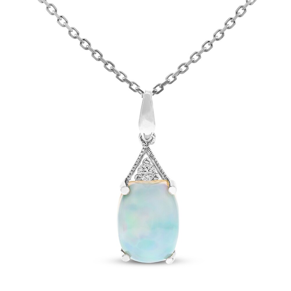 Opal Necklace Diamond Accents 10K White Gold fYhjmhn8