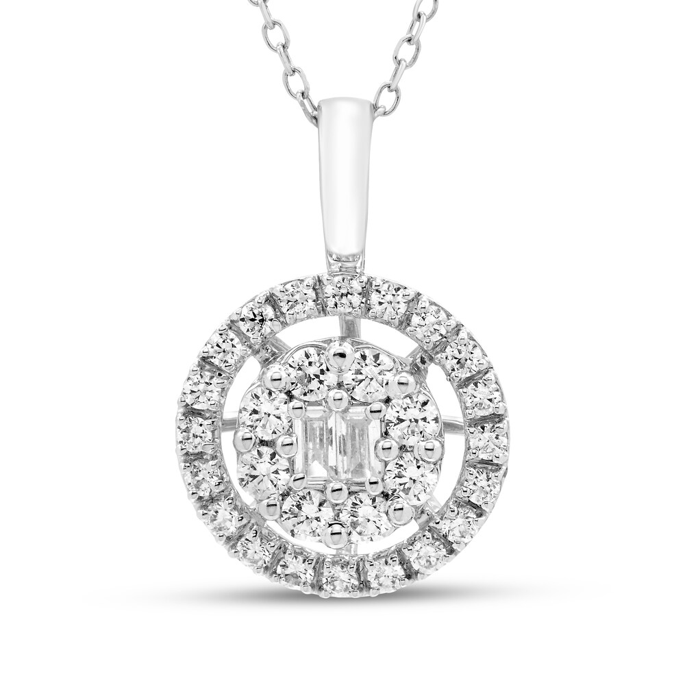 Diamond Necklace 1/2 ct tw Round/Baguette 10K White Gold fZIJhiLX
