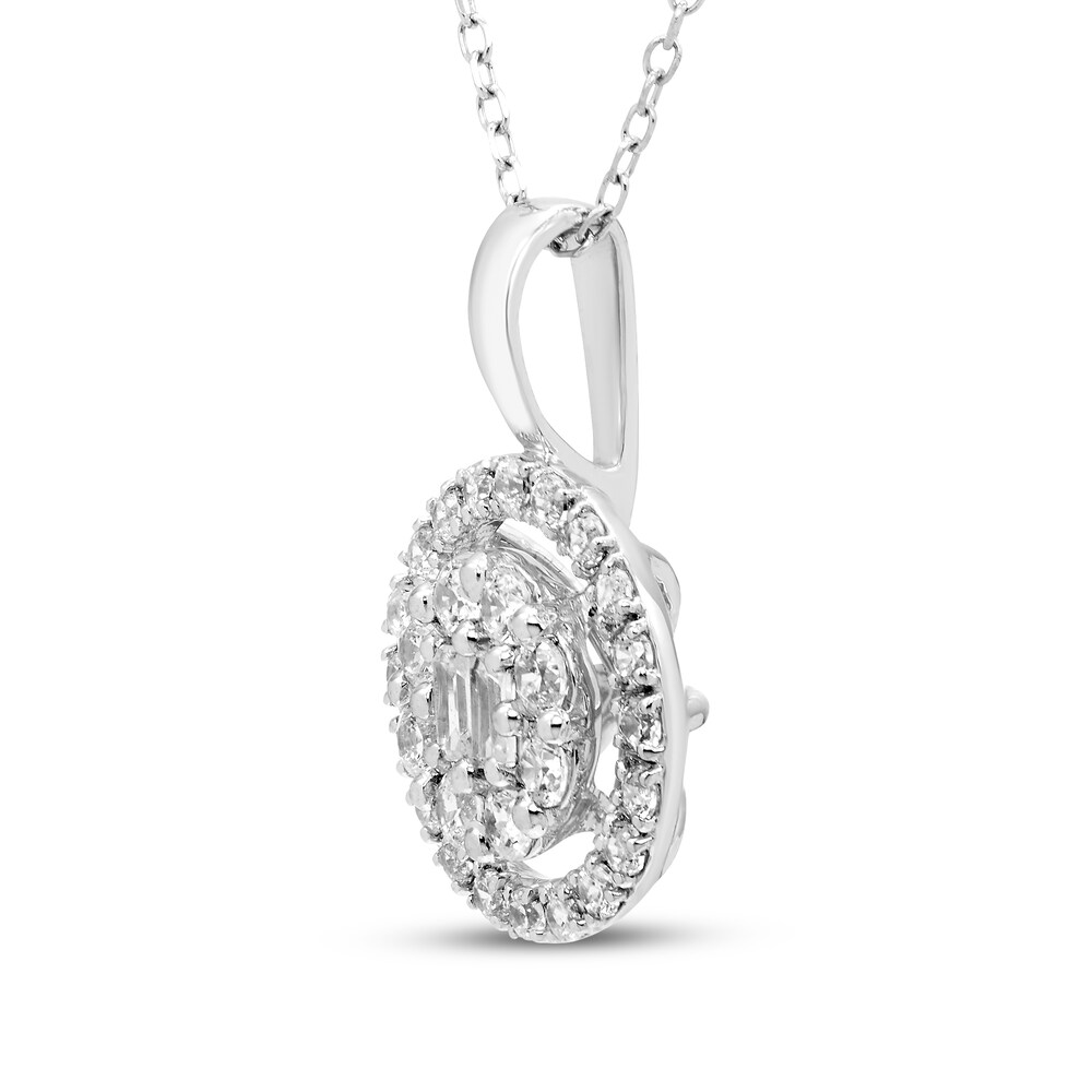 Diamond Necklace 1/2 ct tw Round/Baguette 10K White Gold fZIJhiLX