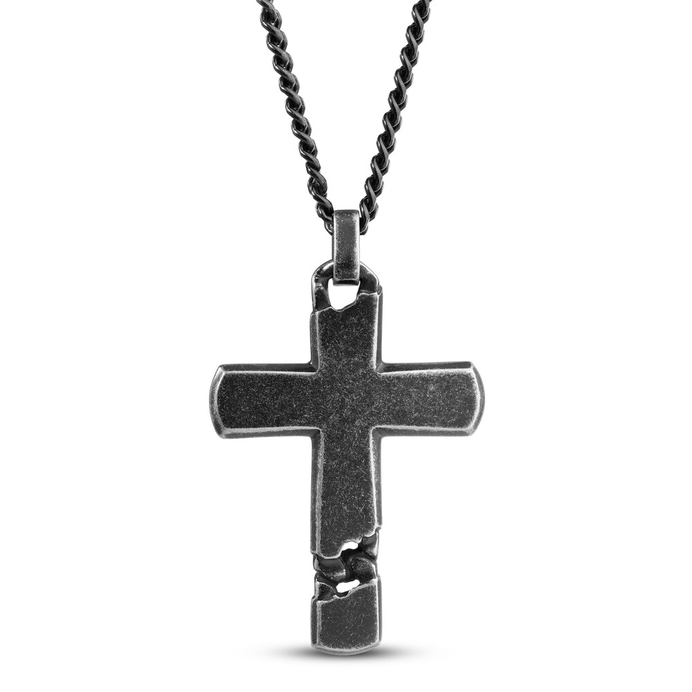 Cross Necklace Black Ion-Plated Stainless Steel 24" fkOS9j12