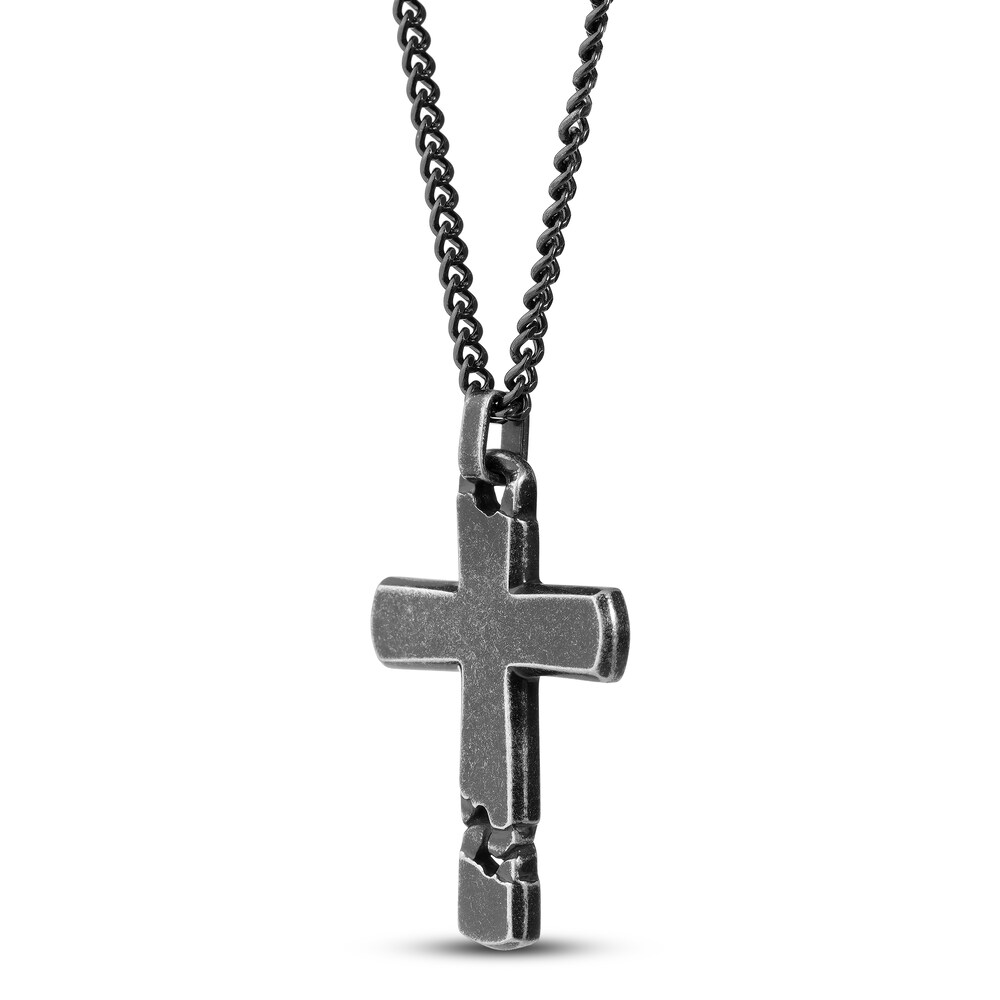 Cross Necklace Black Ion-Plated Stainless Steel 24\" fkOS9j12