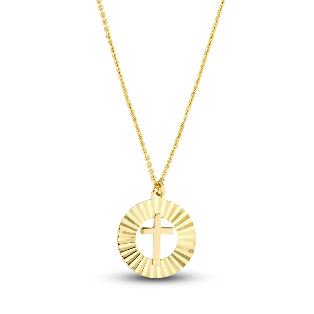 Fluted Cross Necklace 14K Yellow Gold 16\" ftEXPPC0
