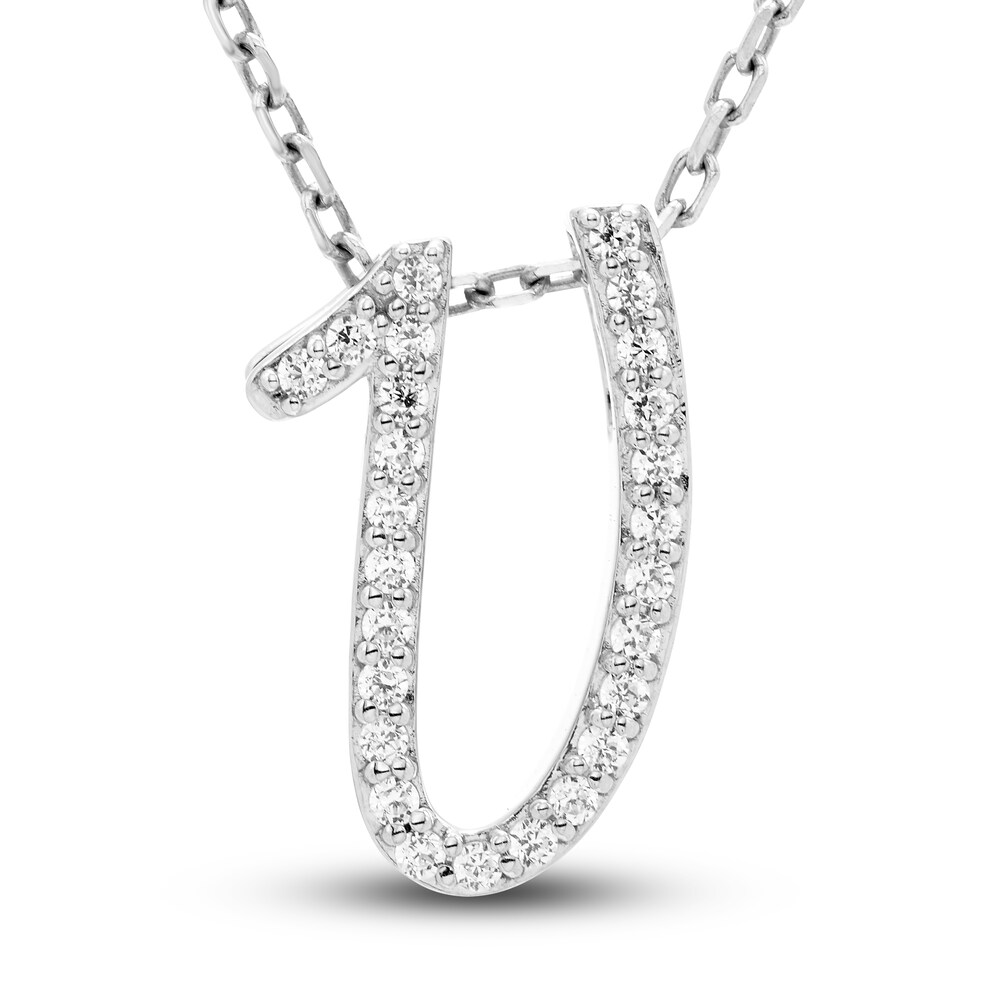 Diamond Initial V Pendant Necklace 1/10 ct tw Round 10K White Gold g1SdIXbb