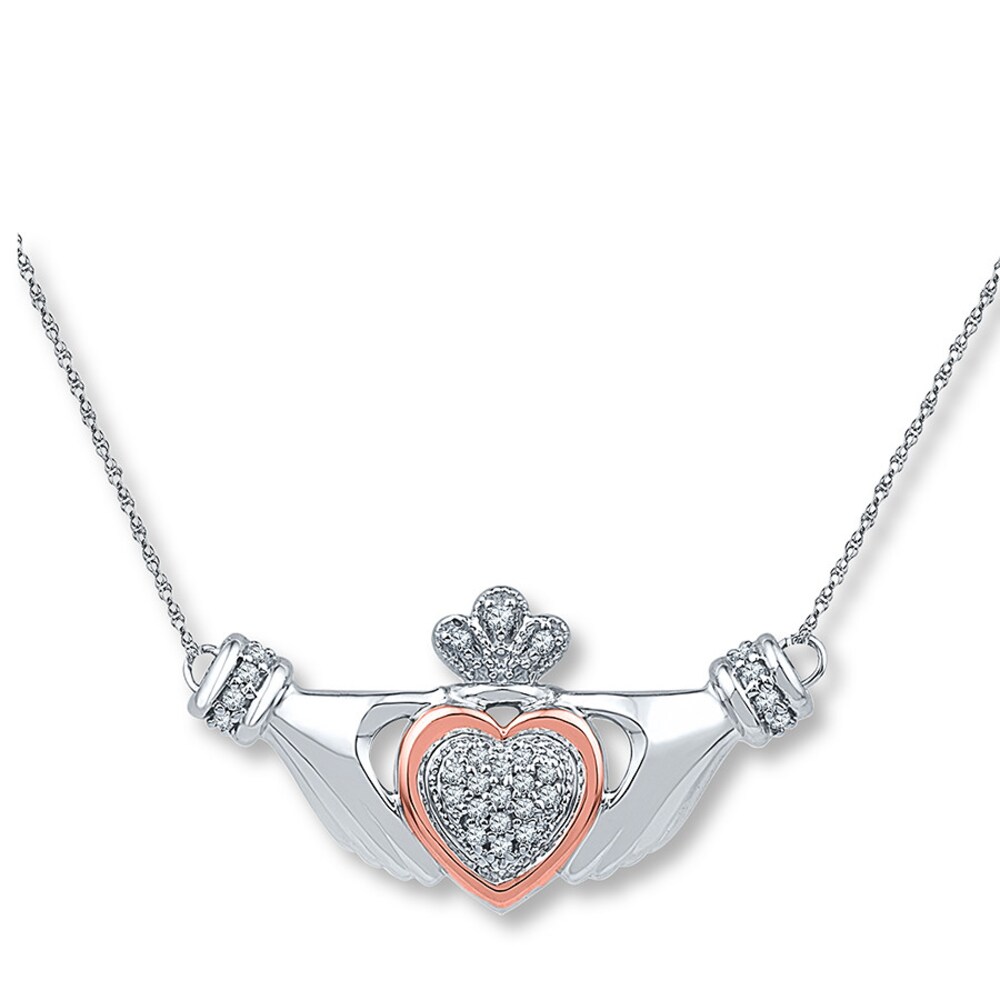 Claddagh Necklace 1/8 ct tw Diamonds Silver/10K Rose Gold g82tL4tK