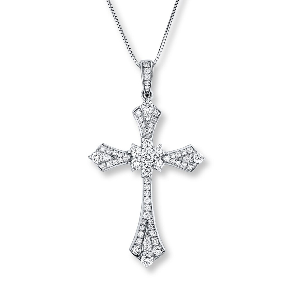 Diamond Cross Necklace 3/4 ct tw Round-cut 14K White Gold gETeRDFa