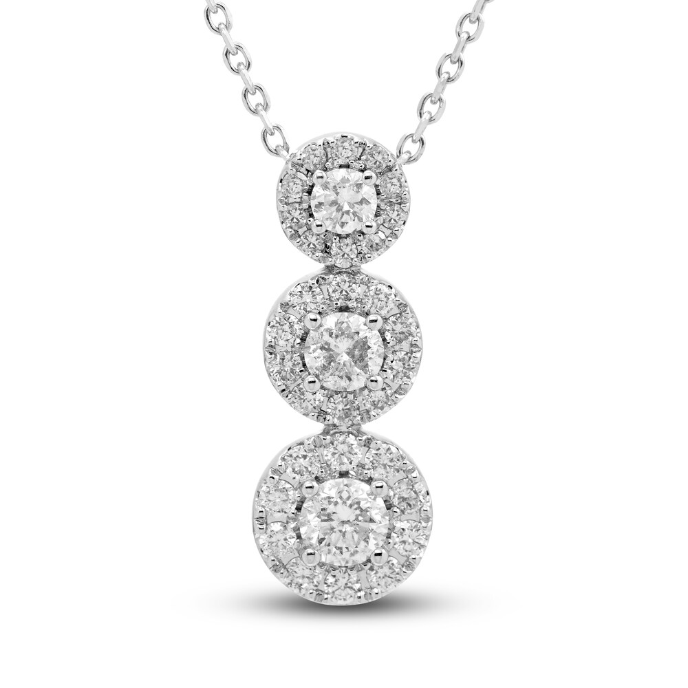 Diamond 3-Stone Pendant Necklace 1/2 ct tw Round 10K White Gold gJYiPI4O