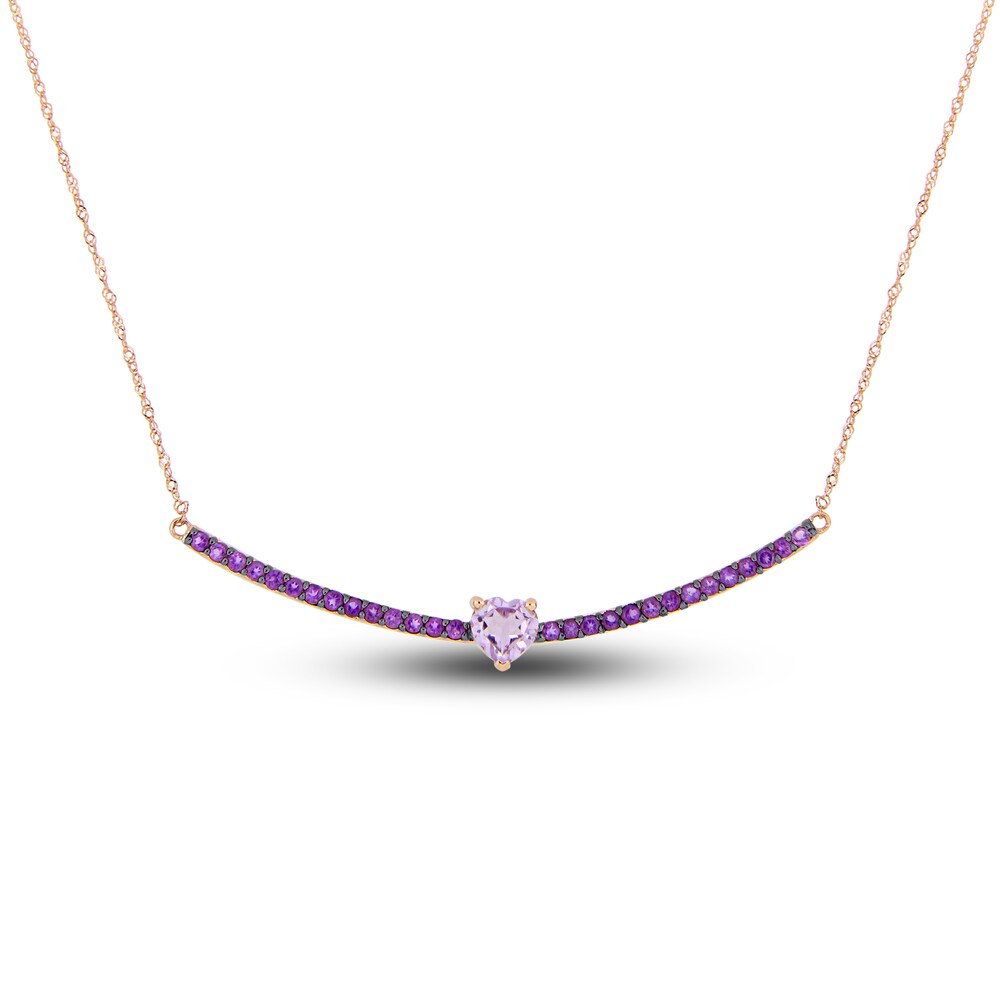 Natural Amethyst Heart Bar Necklace 10K Rose Gold 17\" gKWnNYxQ