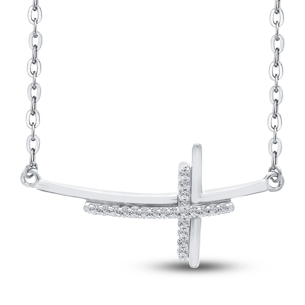 Diamond Double Cross Pendant Necklace 1/10 ct tw Round 14K White Gold 18" gP24eHhW