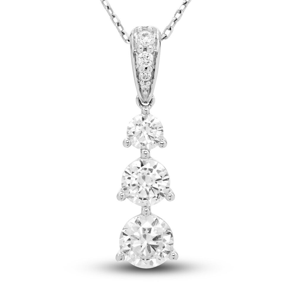 Hearts Desire Diamond 3-Stone Necklace 2 ct tw Round 18K White Gold gQWW0Asj