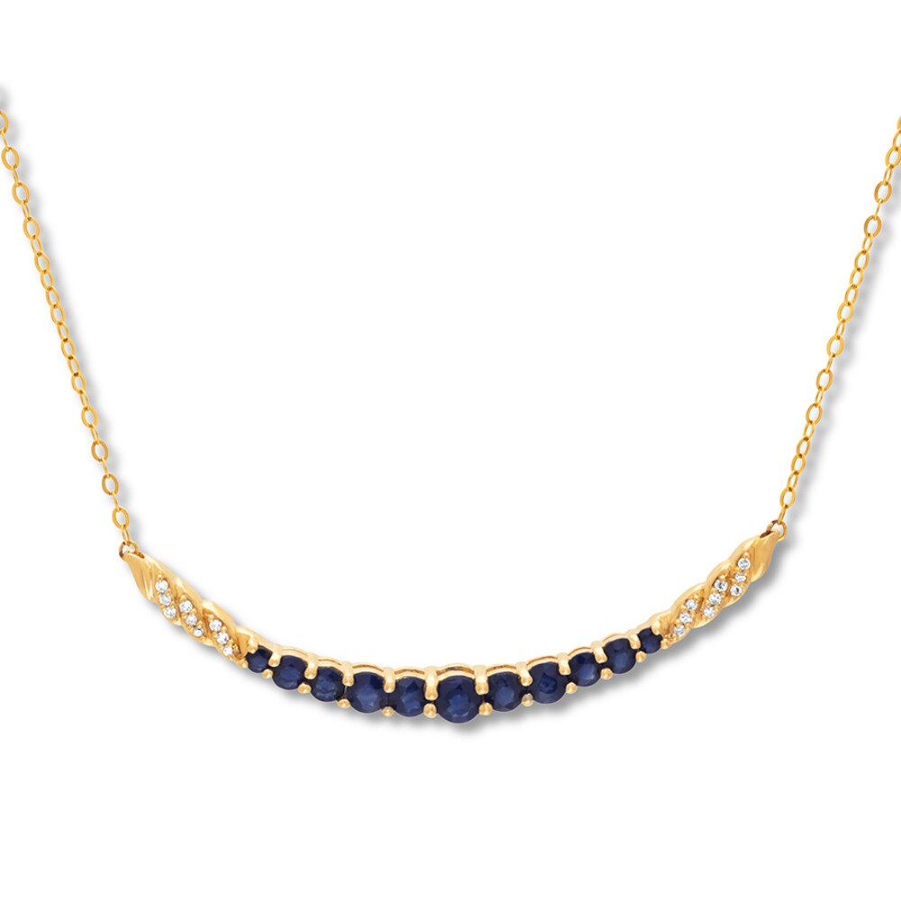 Natural Sapphire Necklace 1/20 ct tw Diamonds 10K Yellow Gold gXhSHybs