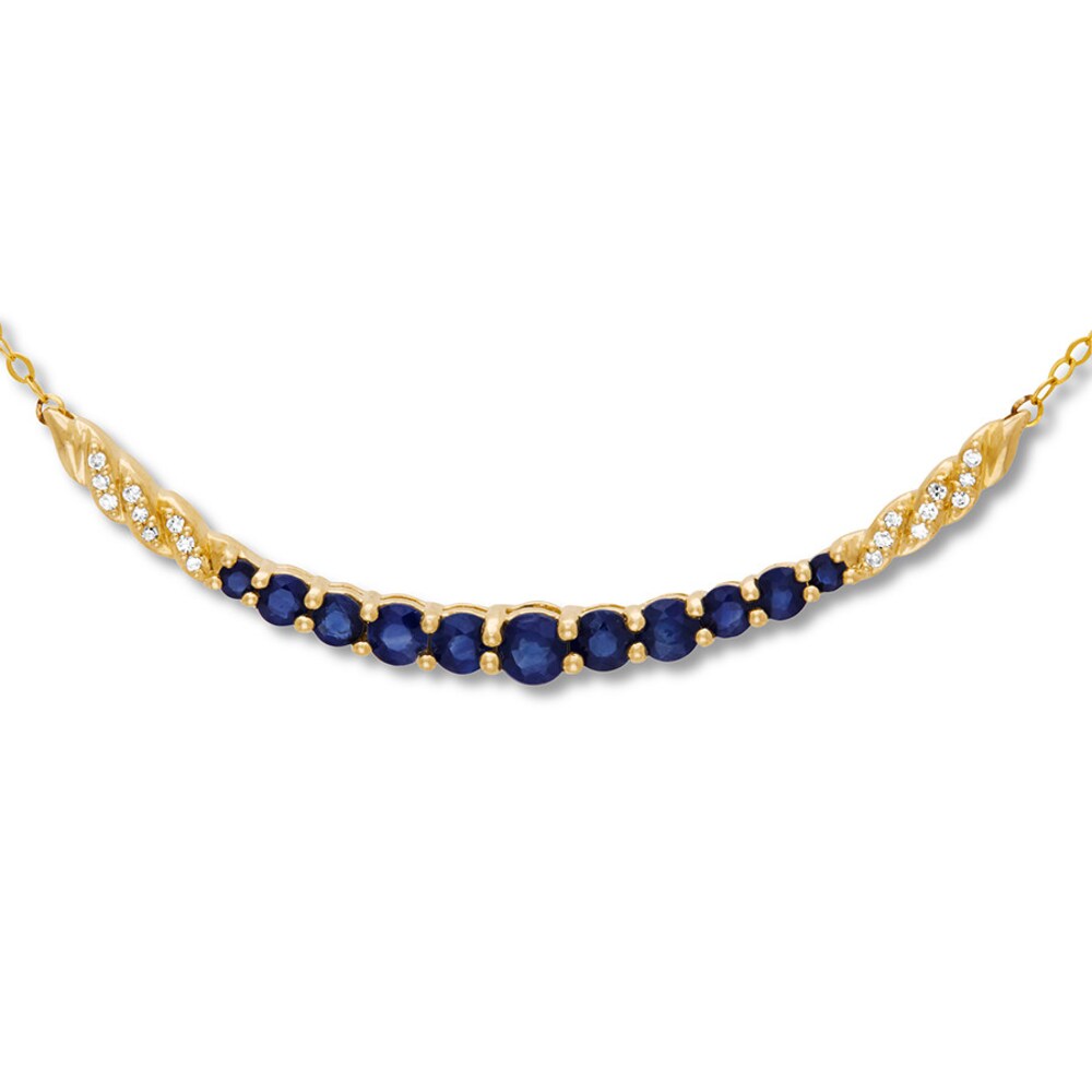 Natural Sapphire Necklace 1/20 ct tw Diamonds 10K Yellow Gold gXhSHybs