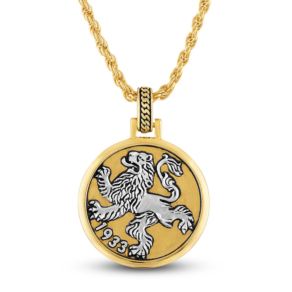 Men's Lion Pendant Necklace Sterling Silver/18K Yellow Gold-Plated 22" gict7BJC