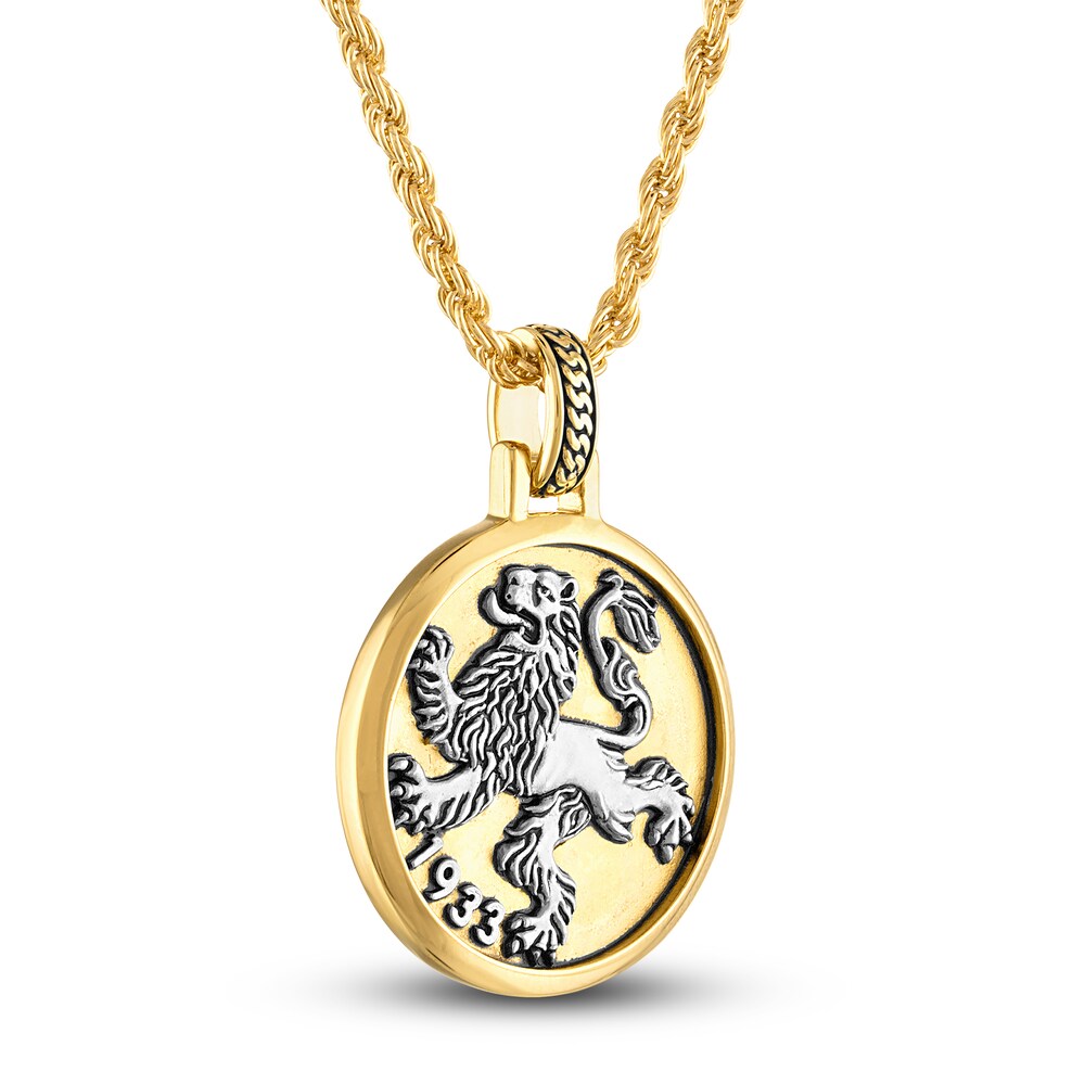 Men\'s Lion Pendant Necklace Sterling Silver/18K Yellow Gold-Plated 22\" gict7BJC