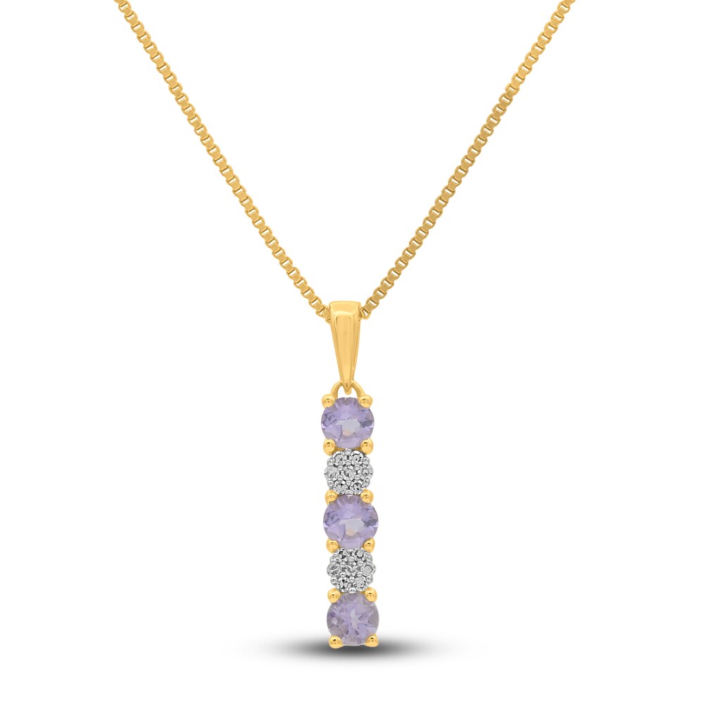 Natural Amethyst Pendant Necklace 1/20 ct tw Diamonds 14K Yellow Gold 18" gmmEcT2S