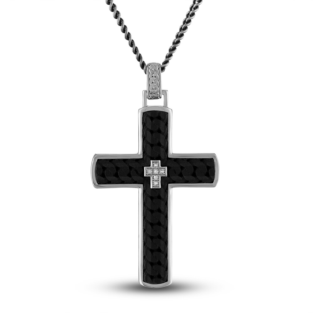 1933 by Esquire Men\'s Carbon Fiber Cross Pendant Necklace Sterling Silver 22\" gpKDvQ2f