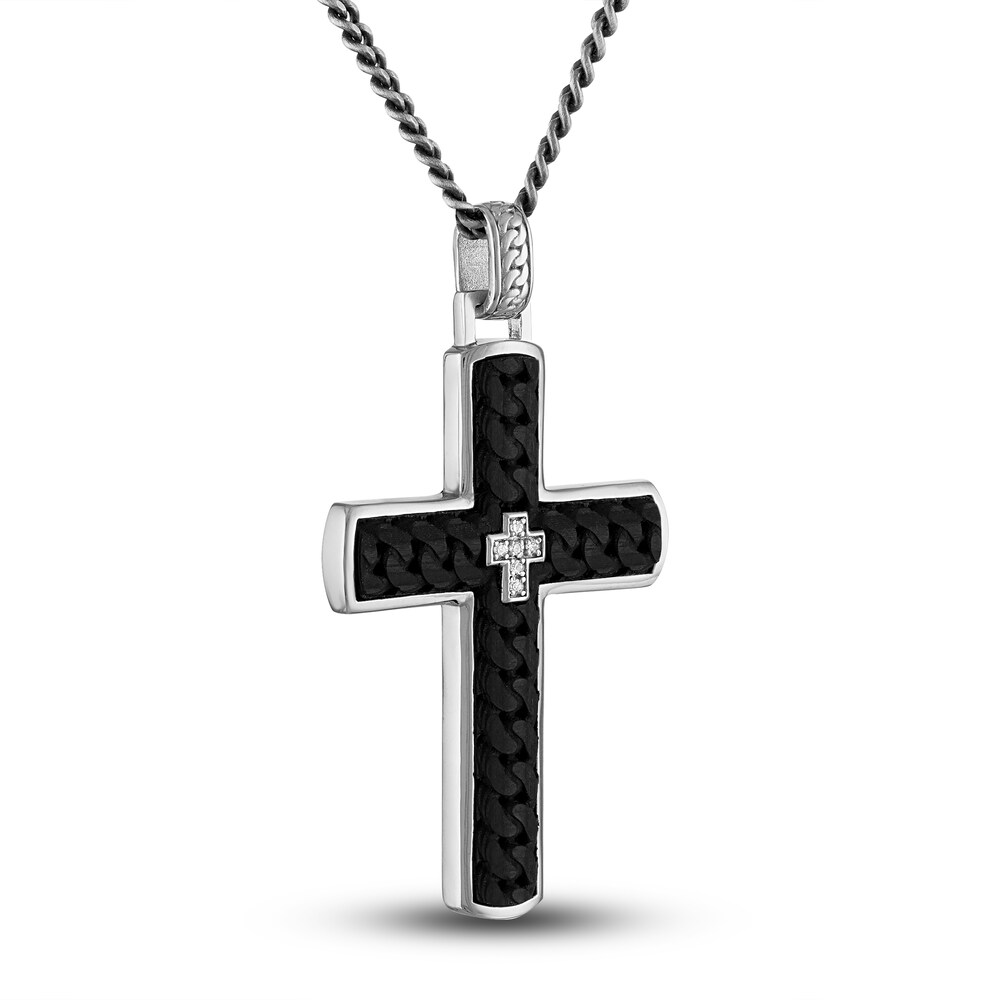 1933 by Esquire Men\'s Carbon Fiber Cross Pendant Necklace Sterling Silver 22\" gpKDvQ2f