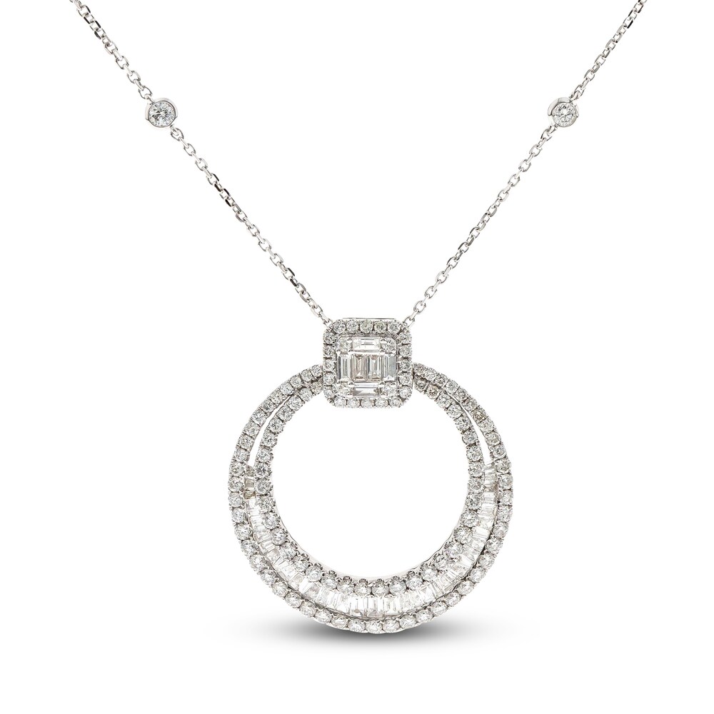 Diamond Pendant Necklace 2 ct tw Round/Baguette 14K White Gold 18" h28bYJS5