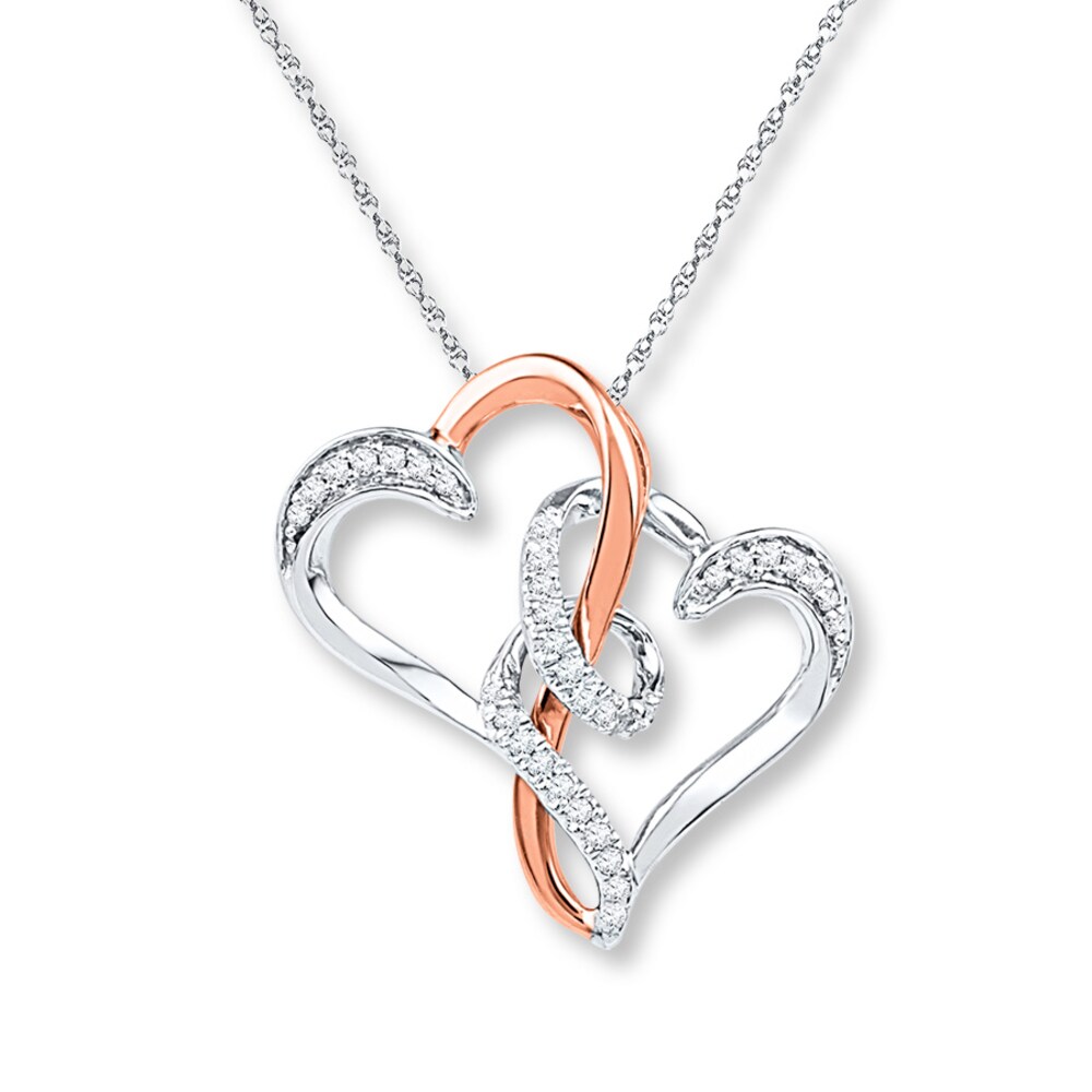 Dual Hearts Necklace 1/8 ct tw Diamonds Sterling Silver/10K Gold h3nqNQzv