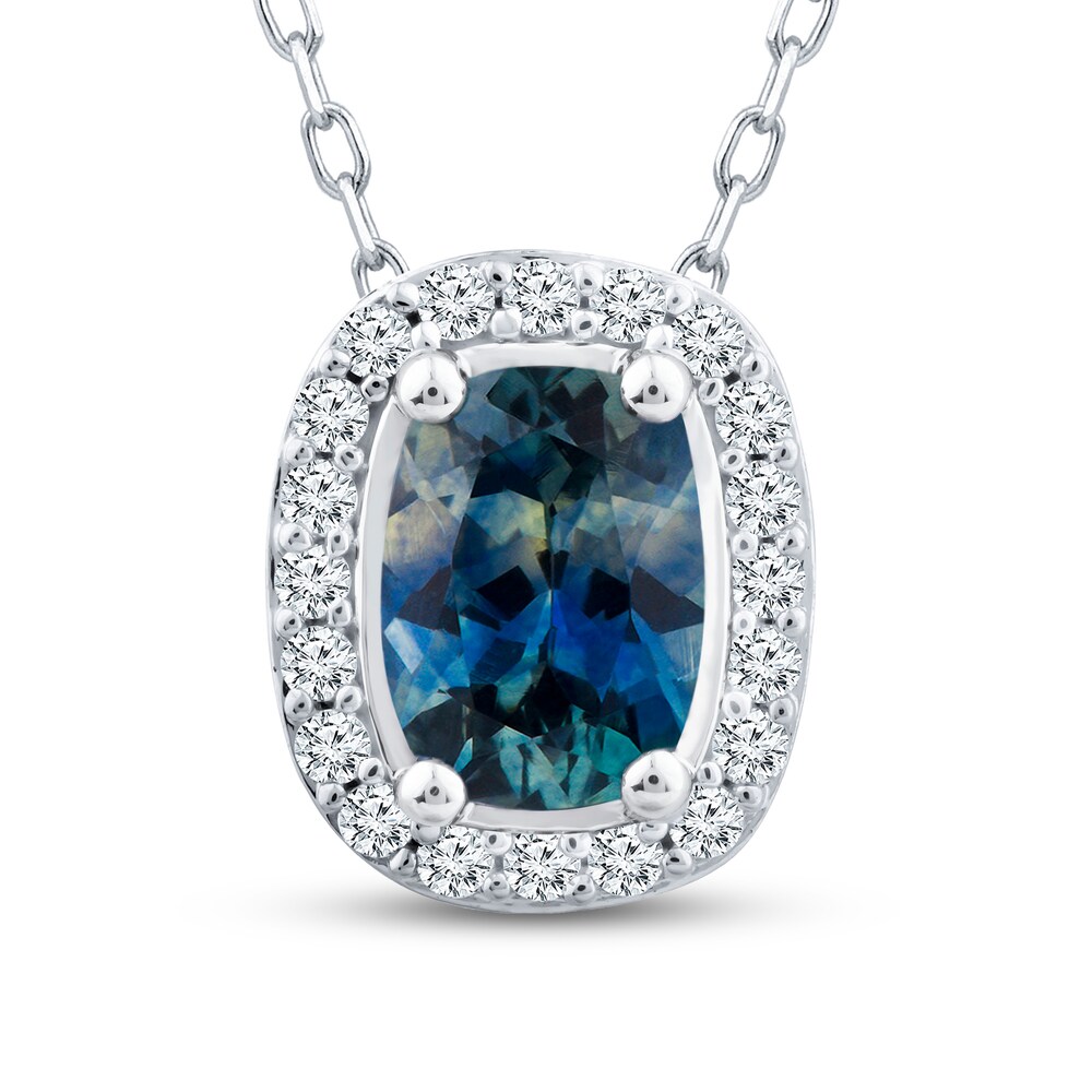 Montana Blue Natural Sapphire Necklace 1/6 ct tw Diamonds 10K White Gold h48ohOj2