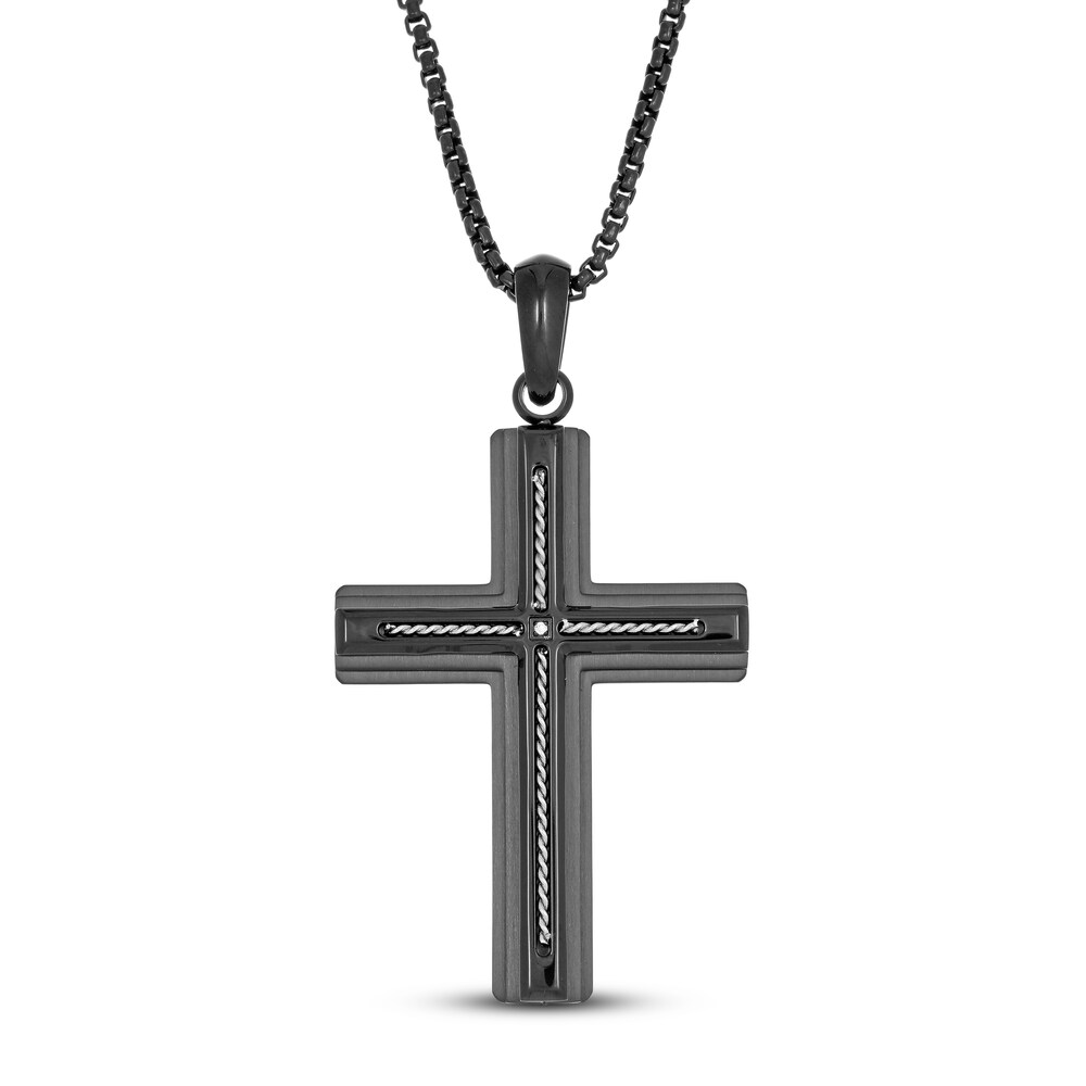 Cross Necklace Diamond Accent Black Ion-Plated Stainless Steel 24\" h85S9XO6