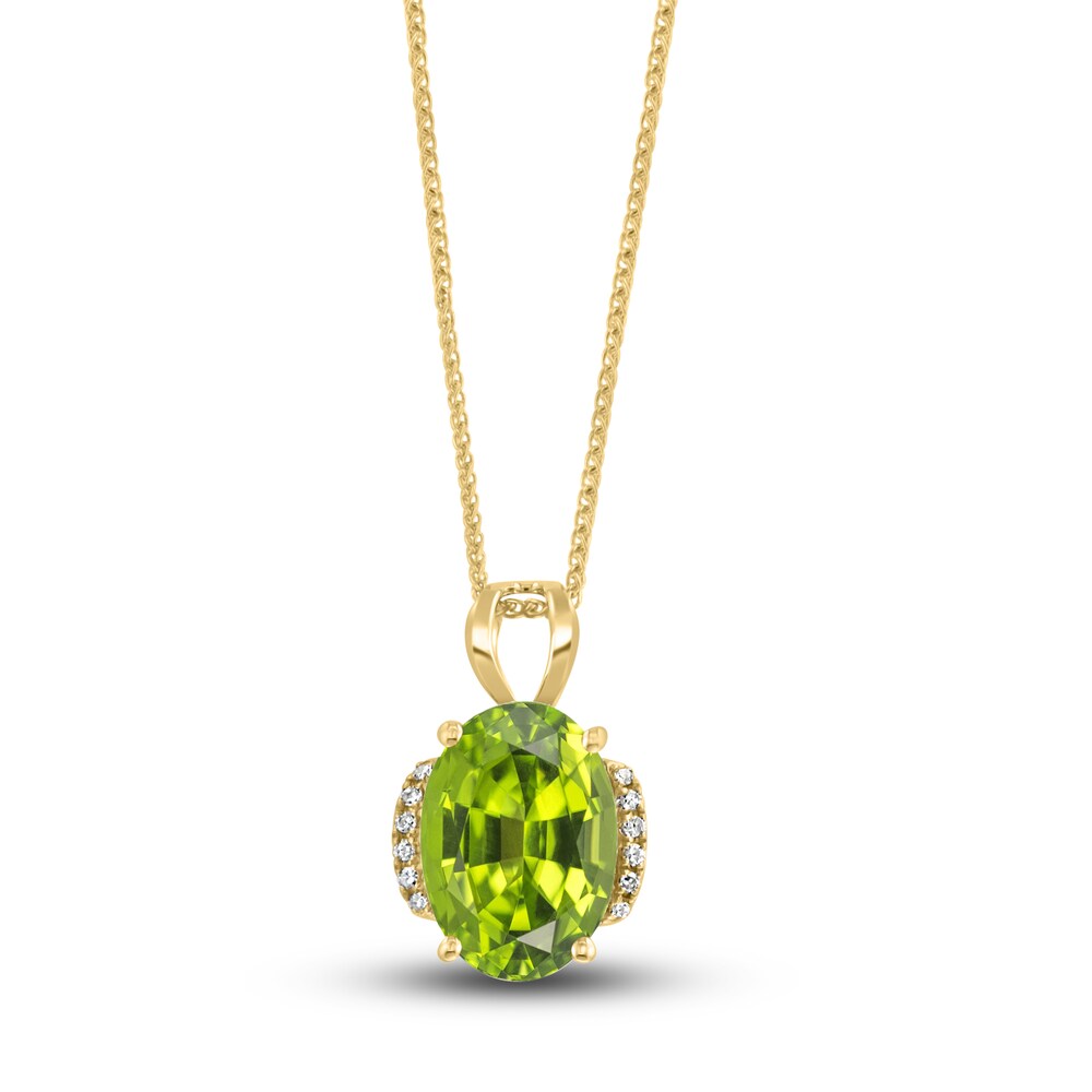 LALI Jewels Natural Peridot Pendant Necklace 1/20 ct tw Diamonds 14K Yellow Gold hCrgsofo