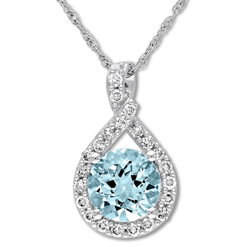 Aquamarine Necklace 1/5 carat tw Diamonds 10K White Gold hD4tDTJb