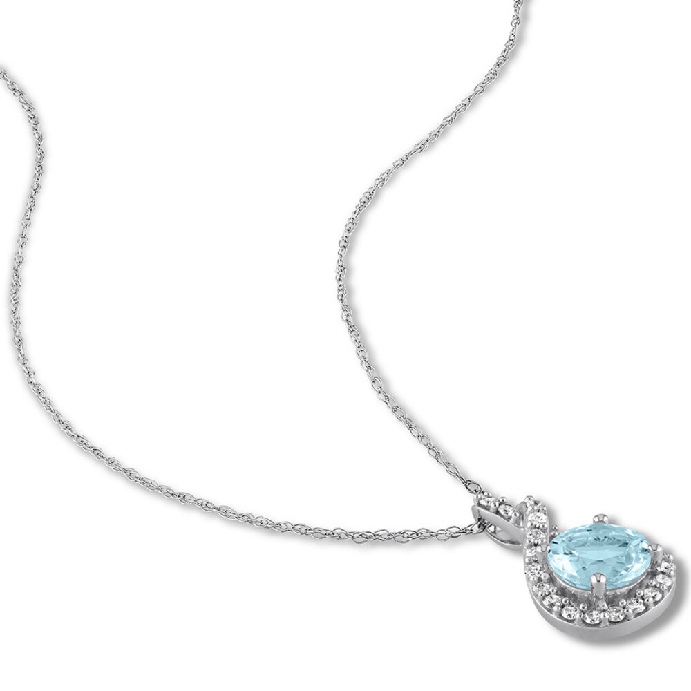 Aquamarine Necklace 1/5 carat tw Diamonds 10K White Gold hD4tDTJb